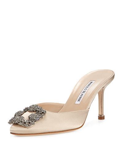 Manolo Blahnik Hangisi 70mm Satin Mule Pump In Beige | ModeSens