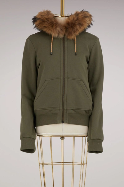 Shop Yves Salomon Sweat Jacket With Raccon In Hunter Green