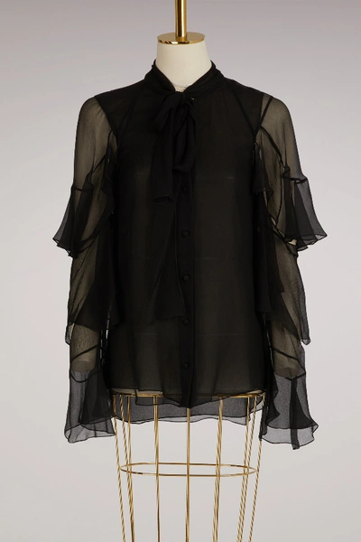 Shop Chloé Ruffled Silk Shirt In Black