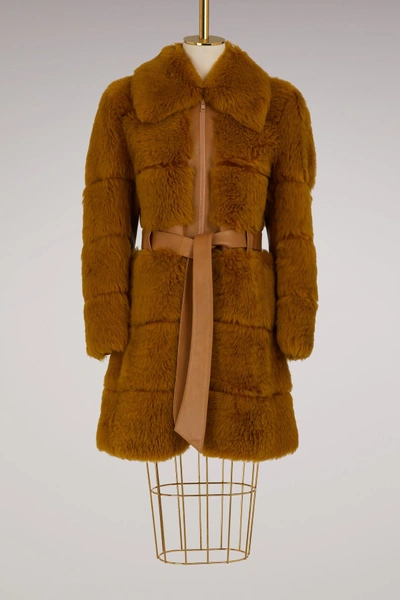 Shop Chloé Shearling Coat In Olive Brown