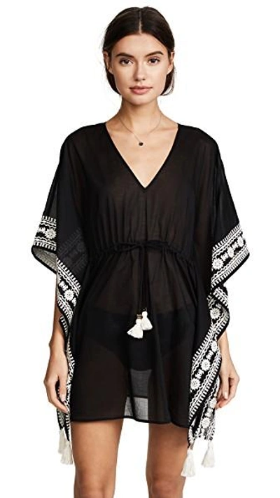 Shop Tory Burch Embroidered Short Caftan In Black