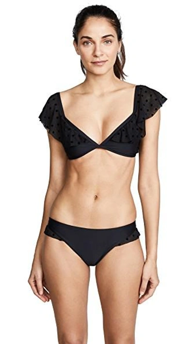 Shop Ella Moss Sheer Dot Off Shoulder Bikini Top In Black