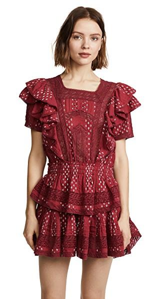 Loveshackfancy Stella Ruffled Lace-trimmed Cotton Mini Dress In Claret ...