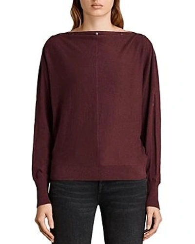 Shop Allsaints Elle Snap-detail Sweater In Burgundy Red