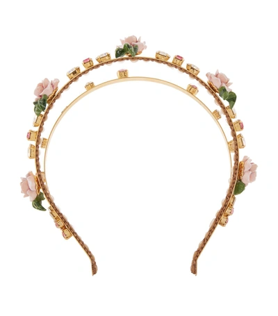Shop Dolce & Gabbana Rose Embellished Headband In Multi