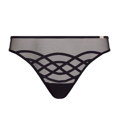 Shop Chantelle Lattice Mesh Tanga In Black