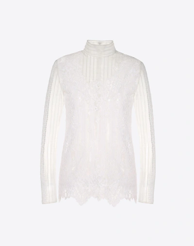 Shop Valentino Chiffon And Lace Top In White