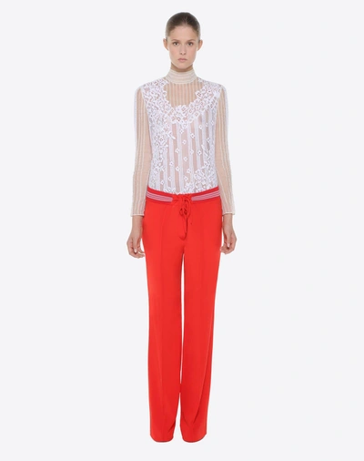 Shop Valentino Chiffon And Lace Top In White