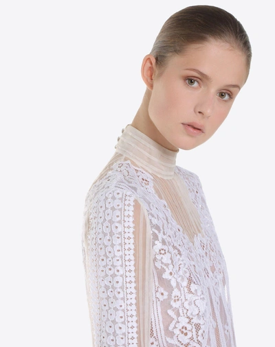 Shop Valentino Chiffon And Lace Top In White