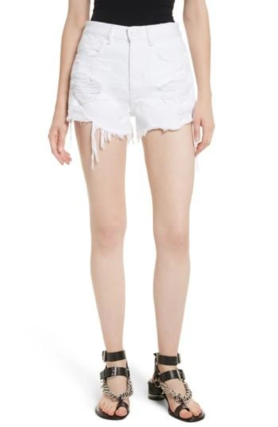 Shop Alexander Wang T Bite White Ripped Denim Shorts In Bleached Destroy
