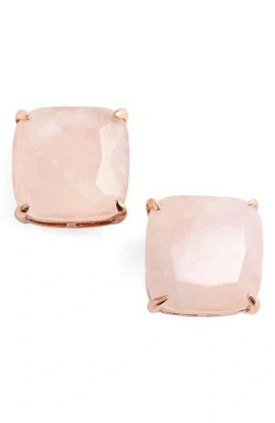 Shop Kate Spade Mini Small Square Semiprecious Stone Stud Earrings In Rose Quartz/ Rose Gold