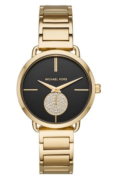 Shop Michael Kors Portia Round Bracelet Watch, 36.5mm In Gold/ Black/ Gold