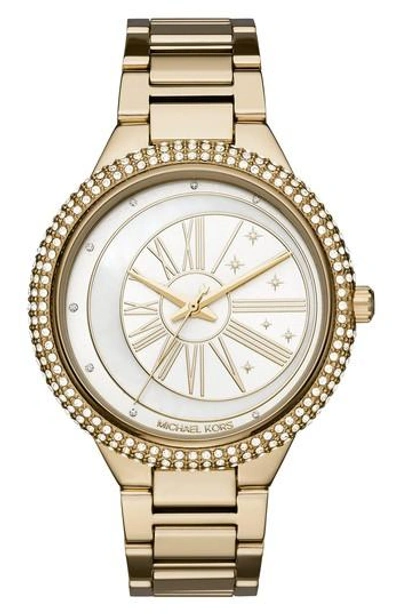 Shop Michael Kors Taryn Crystal Bracelet Watch, 40mm In Gold/ Mop/ Gold