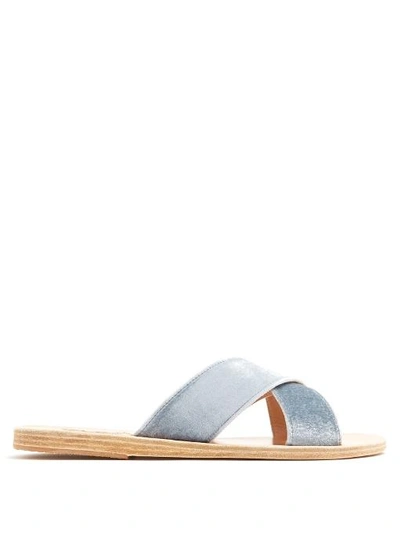 Ancient Greek Sandals Thais Velvet Slides In Light Blue ModeSens