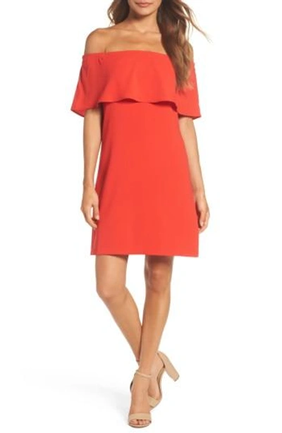 Shop Charles Henry Off The Shoulder Dress In Tomato Red