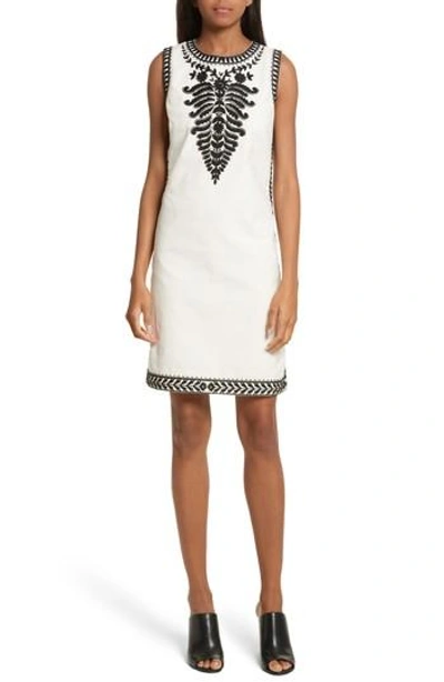 Shop Tory Burch Camille Embellished Shift Dress In New Ivory