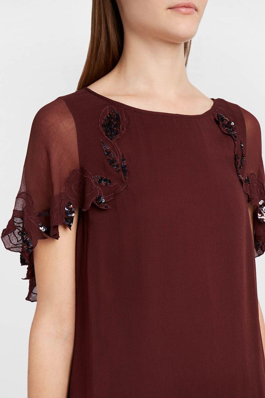 Paul & Joe Farida Embroidered Sequined Georgette Top In Burgundy | ModeSens