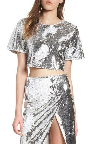 Shop Lovers & Friends Raine Sequin Crop Top In Silver