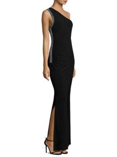 Shop Laundry By Shelli Segal One-shoulder Beaded Gown In Black