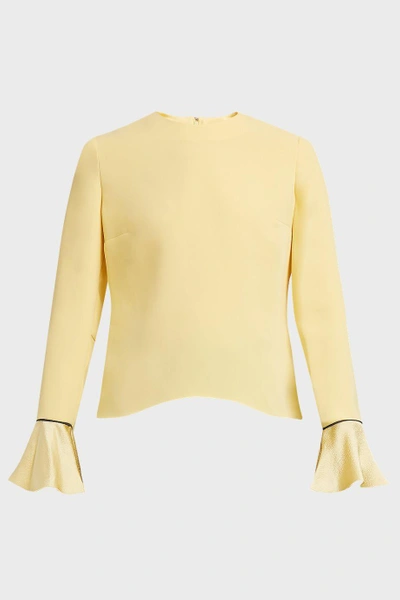 Shop Roksanda Saba Hammered Silk-trimmed Silk-crepe Blouse In Yellow