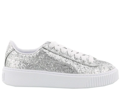 Shop Puma Basket Platform Glitter Sneaker In Silver