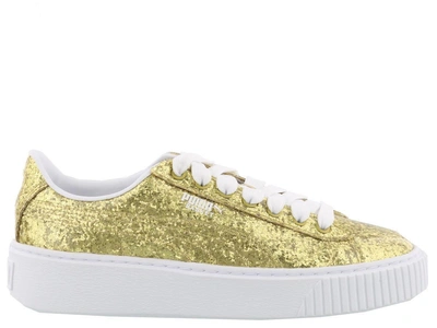 Shop Puma Basket Platform Glitter Sneaker In Gold