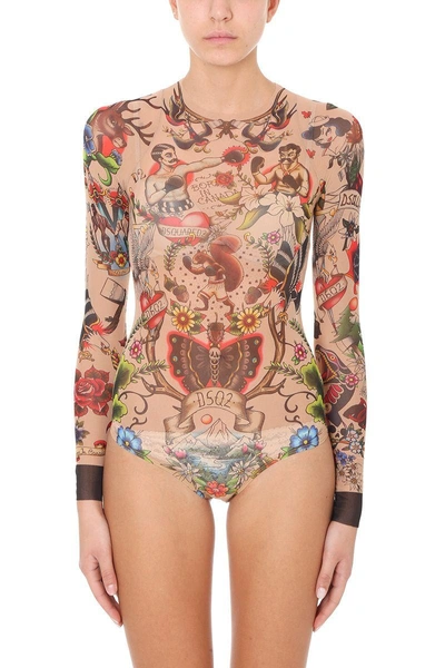 Dsquared2 Tattoo Bodysuit In Beige | ModeSens