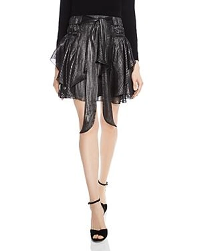 Shop Halston Heritage Ruffled Metallic-stripe Skirt In Black/gunmetal