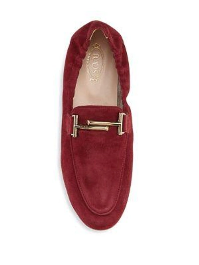 Shop Tod's Cuoio Legg Suede Loafer In Red
