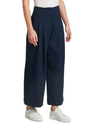 Shop Loro Piana Cotton Pleated Pants In Shangai Blue