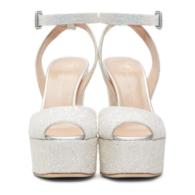 Shop Giuseppe Zanotti White Glitter Lavinia Platform Sandals