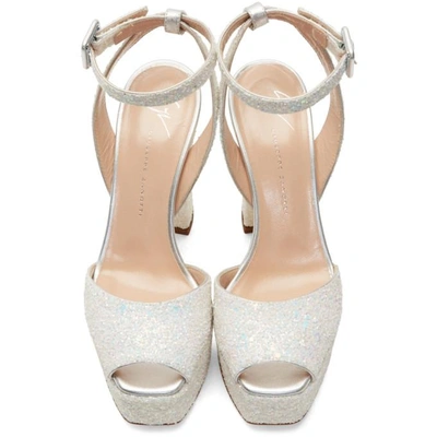 Shop Giuseppe Zanotti White Glitter Lavinia Platform Sandals