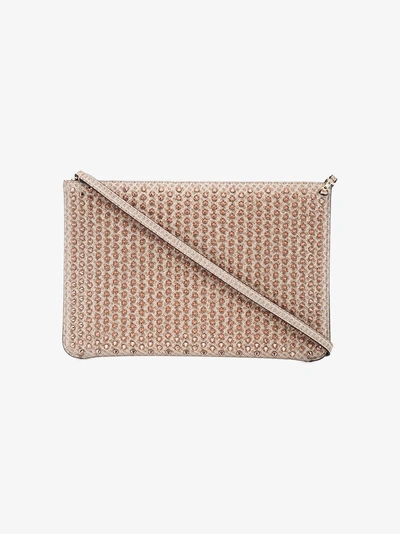 Shop Christian Louboutin Rose Gold Quadro Spike Clutch Bag In Pink/purple