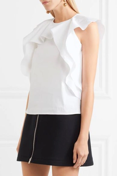 Shop Red Valentino Ruffled Stretch Cotton-blend Poplin Top In White