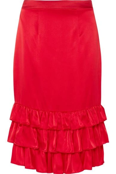 Shop Maggie Marilyn Billi Mac Ruffled Silk-satin Skirt In Red