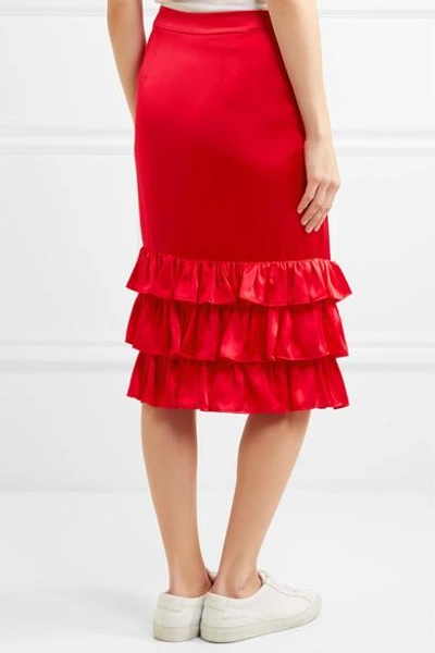 Shop Maggie Marilyn Billi Mac Ruffled Silk-satin Skirt In Red