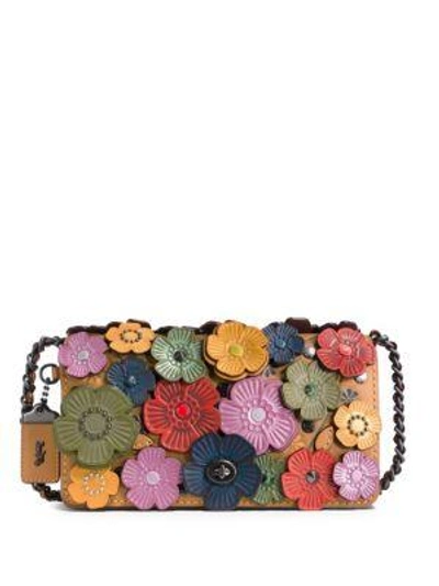 Shop Coach 1941 Tea Rose Appliqué Leather Crossbody Bag In Rainbow