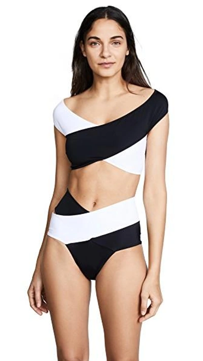Shop Oye Swimwear Lucette Colorblock Bikini In Black/white