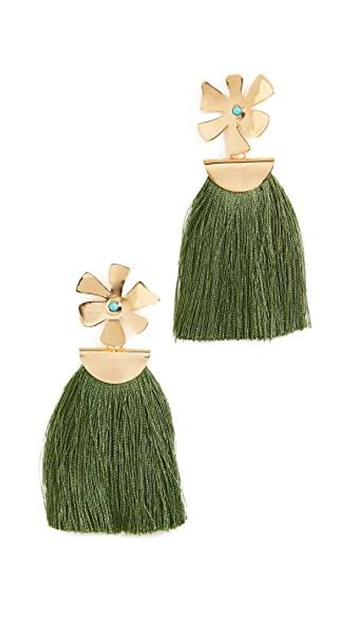 Shop Lizzie Fortunato Daisy Crater Earrings In Green/gold