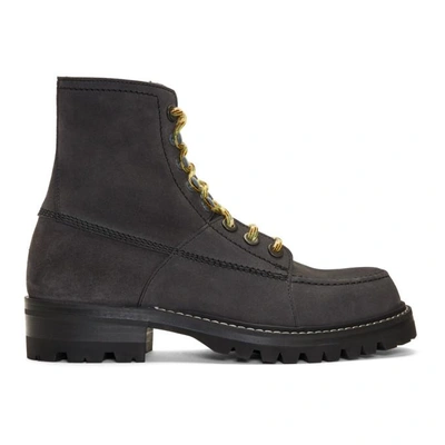 Shop Lanvin Grey Suede Lace-up Boots In 14 Dark Grey