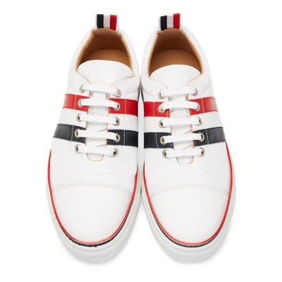 Shop Thom Browne White Diagonal Stripe Straight Toe Cap Sneakers In 100 White