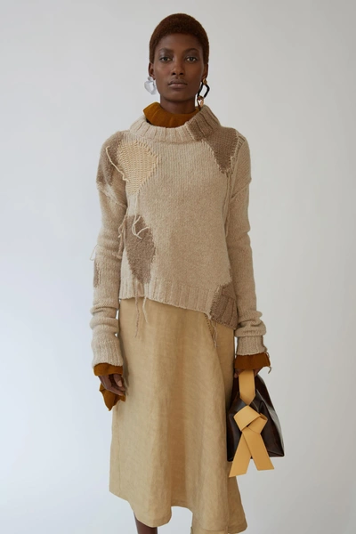 Ovira Asymmetric Patchwork Wool-blend Sweater In Beige Combo