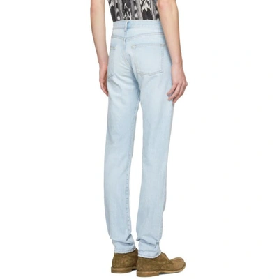 Shop Saint Laurent Blue Embroidered Text Slim Jeans In 4663 L Blue