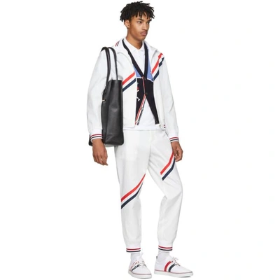 THOM BROWNE WHITE DIAGONAL STRIPE UNCONSTRUCTED TRACK PANTS