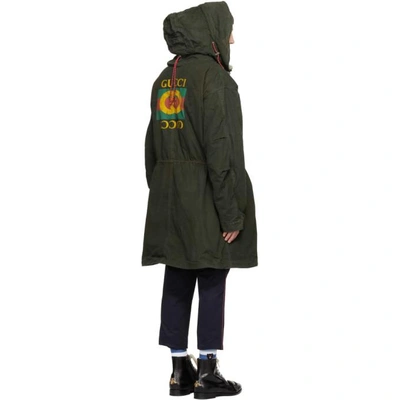 Shop Gucci Green Cotton & Shearling Long Parka