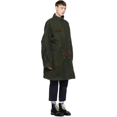 Shop Gucci Green Cotton & Shearling Long Parka