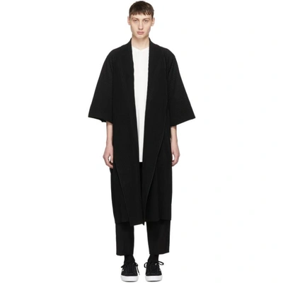 Shop Issey Miyake Black Pleated Long Kimono Coat