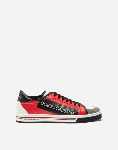 Shop Dolce & Gabbana Roma Sneakers In Coated Canvas And Calfskin In Red