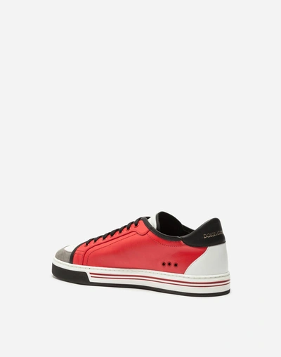Shop Dolce & Gabbana Roma Sneakers In Coated Canvas And Calfskin In Red