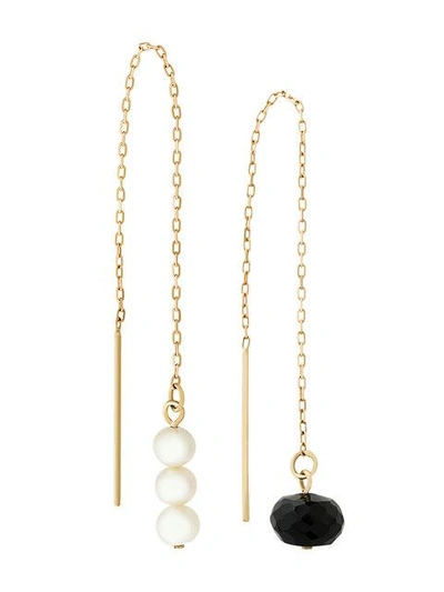 Shop Uzerai Edits Black Spinel & Pearl Pull-through Earrings In Metallic